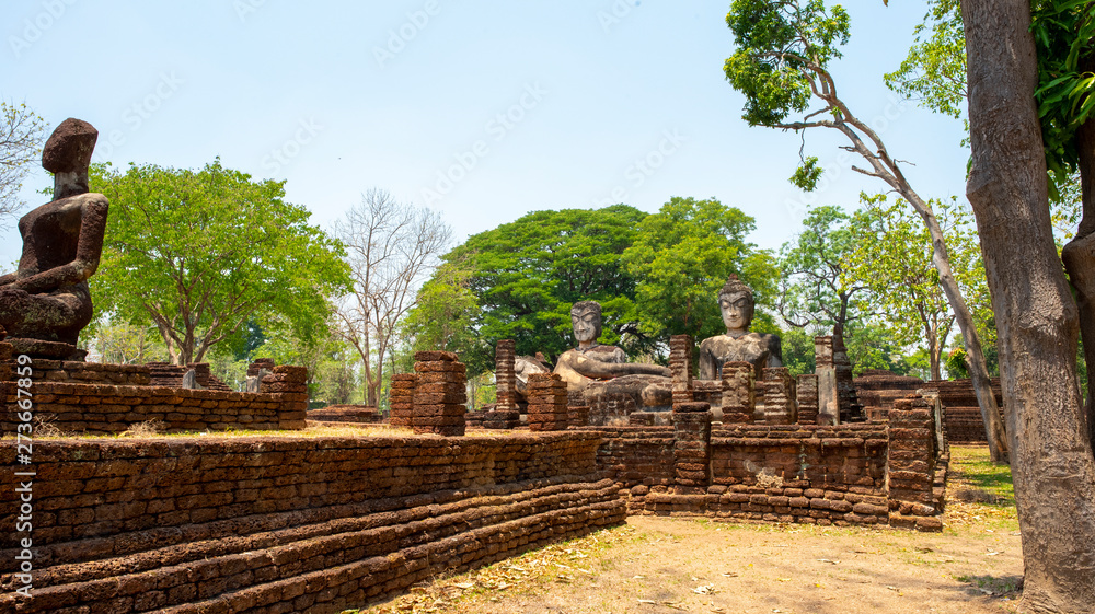 Buddha statue made Made from cement ,in World heritage Kamphaeng Phet historical park, Thailand