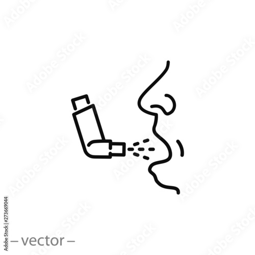 asthma inhaler icon, spray for respiratory, line sign on white background - editable stroke vector illustration eps10