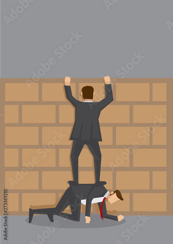 Climbing Over Wall Vector Cartoon Illustration
