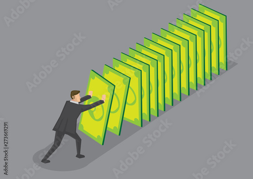 Money Domino Effect Vector Cartoon Illustration