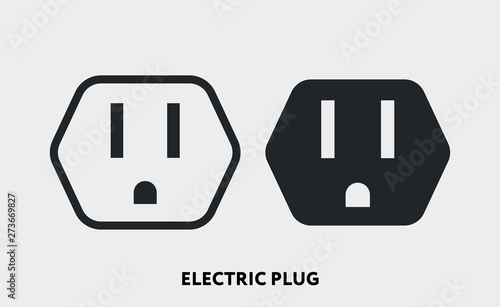 Electric Plug Socket Vector Flat Line Icon Illustration.