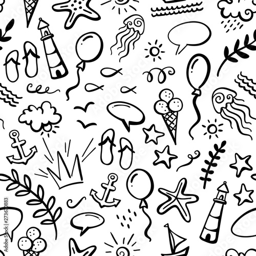 Vector summer outline seamless pattern.