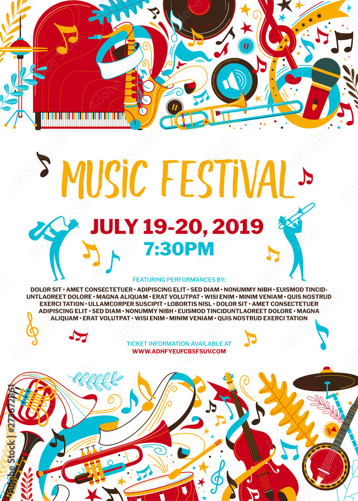 Music festival flat vector poster template Music festival flat vector poster template