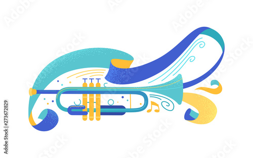 Blue trumpet flat vector illustration