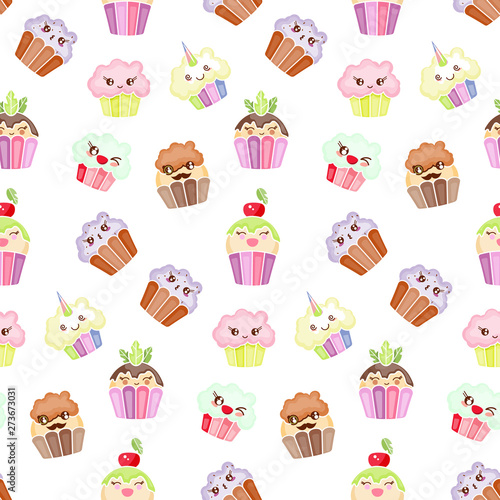 Seamless baby pattern with kawaii characters. Best Choice for cards, invitations, printing, party packs