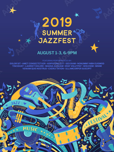 Jazz festival flat vector poster template