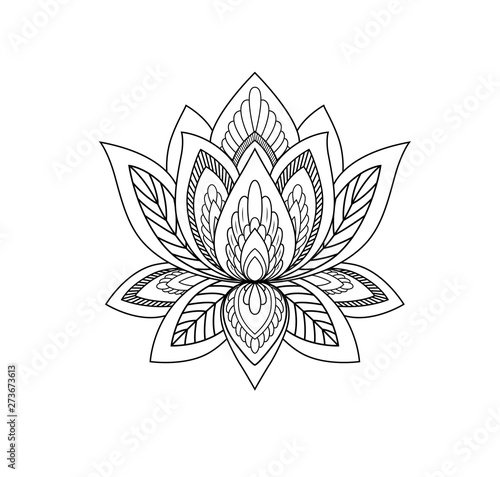 Mehndi Lotus flower pattern for Henna drawing and tattoo. Vector decoration in ethnic oriental, Indian style.