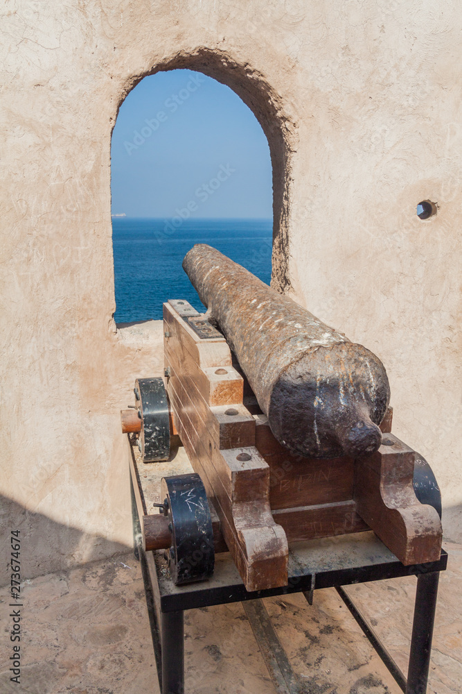 Old cannon in a portuguese watchtower in Muscat, Oman