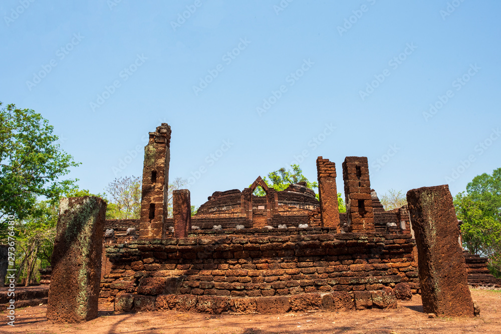 Wat temple in Kamphaeng Phet Historical Park Thailand.