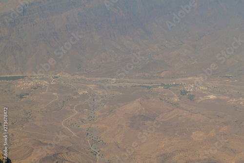 Aerial view of a valley in Hajar Mountains, Oman