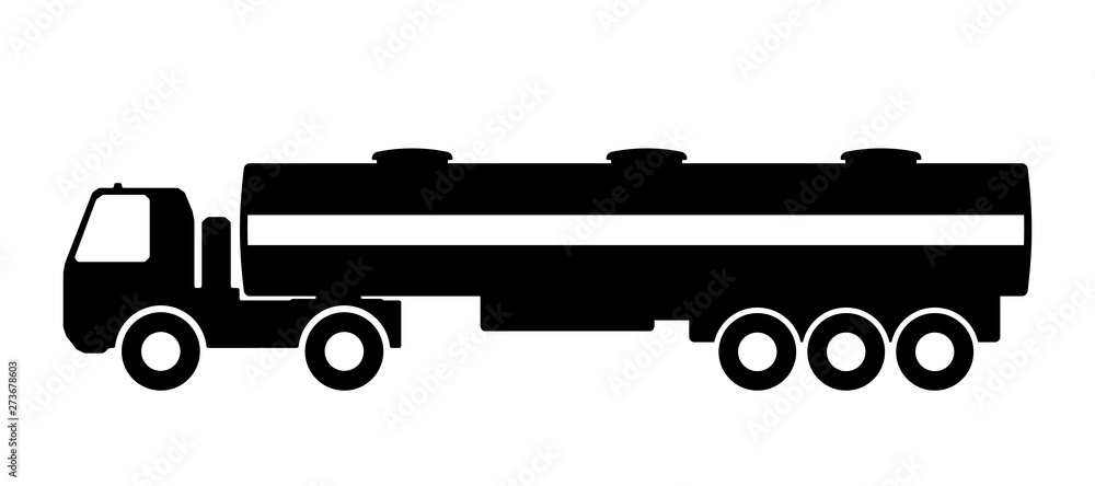 Silhouette of a truck with a trailer.