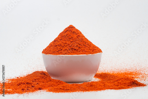 indian red chili powder isolated on white background