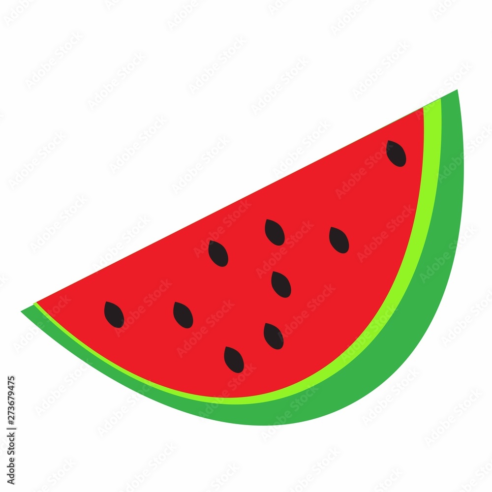 red slice of watermelon with black seeds on a white background, vector red slice of watermelon with black seeds on a white background, vector