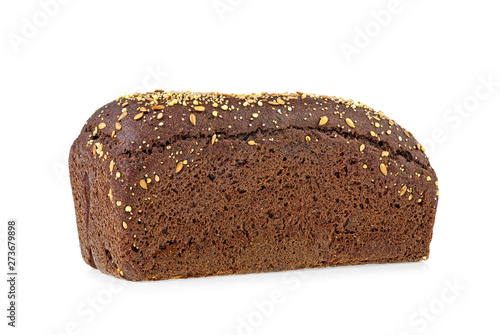 Fresh rye bread with flax seeds on a white background