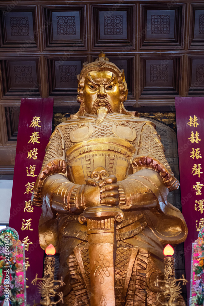 HONG KONG - April 18, 2019 : Che Kung God statue at Che Kung Temple, Che Kung Temple is a landmark temple and a popular tourist attraction.
