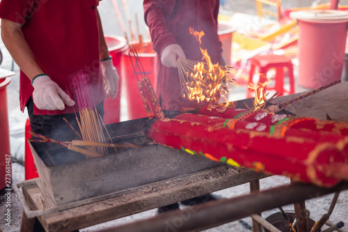 HONG KONG, April 18 2019 : People light the incense at Che Kung temple, Che Kung temple is famous tourist attraction.
