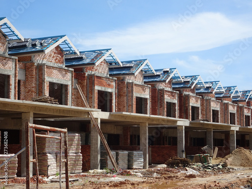 Double story luxury terrace house under construction in Malaysia.  Designed by an architect with a modern and contemporary style. 