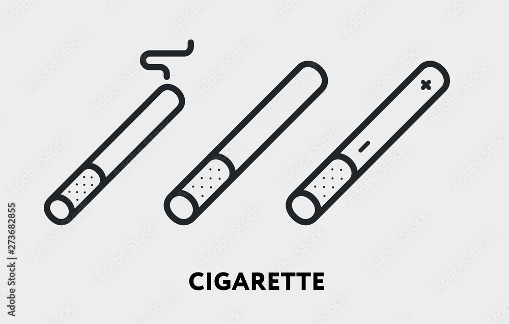 Obraz premium Electronic, Cigarette, Smoking, Vape. Vector Flat Line Icon Illustration.