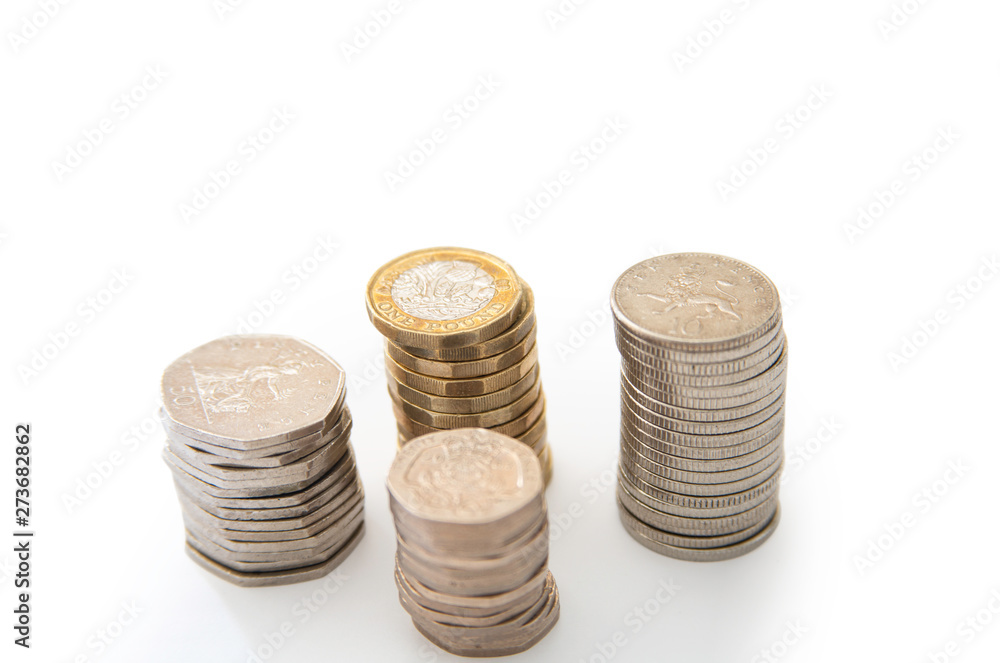 British coins on a white background British coins on a white background