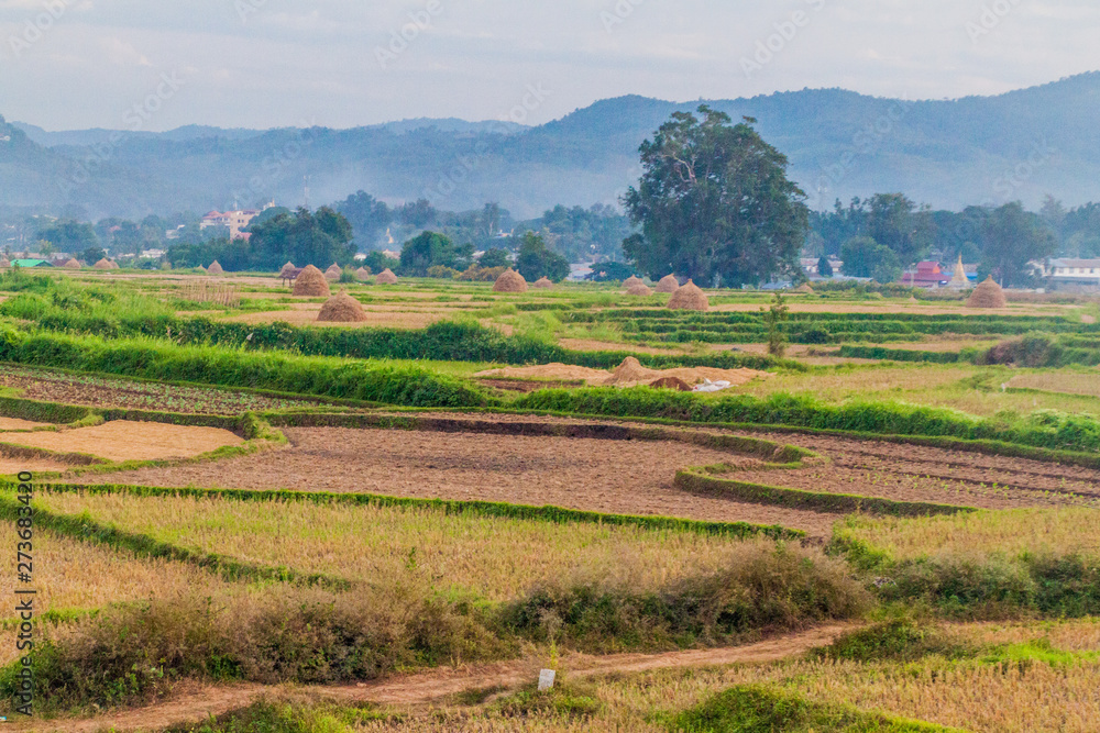 Evening view of a landscape near Hsipaw, Myanmar