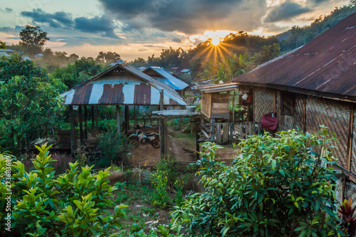 Sunset in a small village near Hsipaw, Myanmar photo