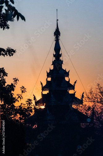 Silhouette of a pagoda on Mandalay hill, Myanmar