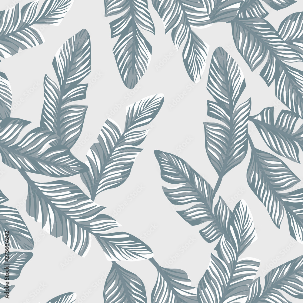 Banana leaves seamless gray style