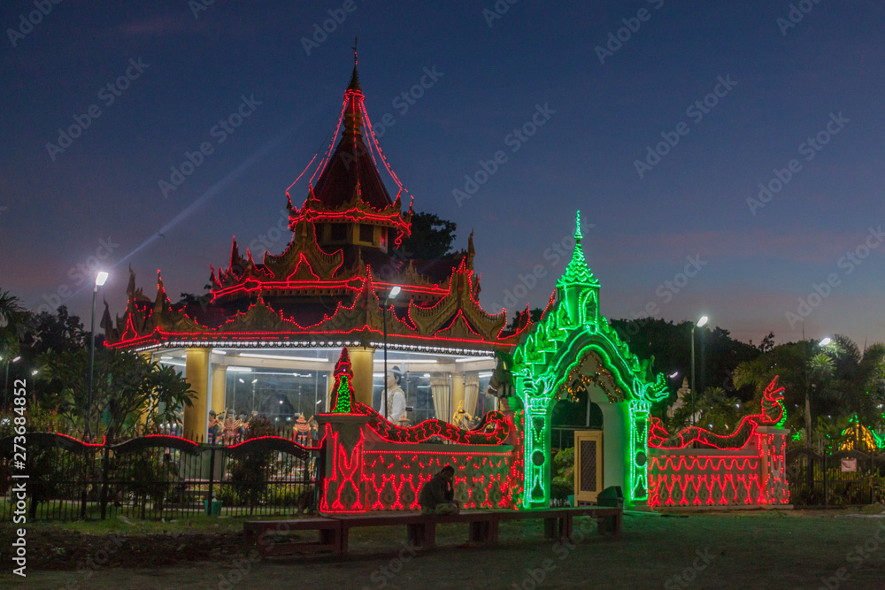 Night view of Kyauktawgyi temple in Mandalay, Myanmar