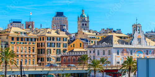 Skyline of the historic medieval center of Genoa, Italy