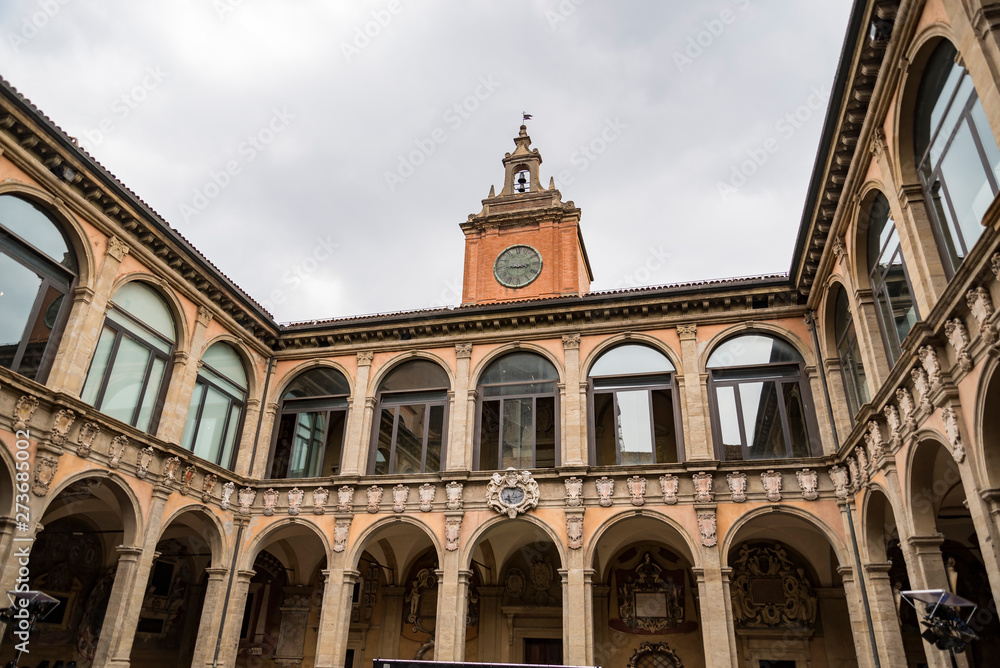 Outdoor of The Archiginnasio library of Bologna in Italy