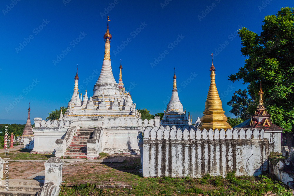 Pagodas at Maha Aungmye Bonzan Monastery in the ancient town Inwa (Ava) near Mandalay, Myanmar