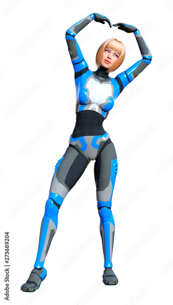 3D Rendering Female Robot on White 3D Rendering Female Robot on White