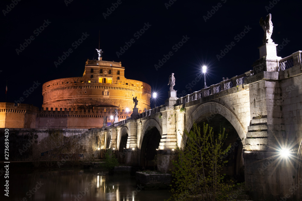 ROME, ITALY - APRIL 10: CASTEL SANT'ANGELO AT NIGHT .
