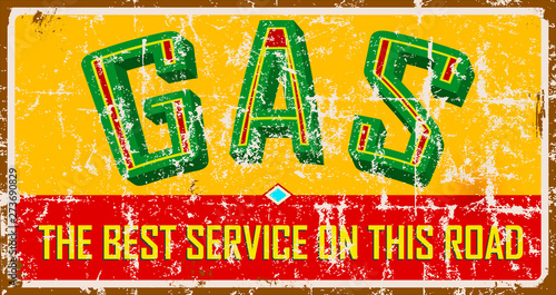 Vintage weathered gas station sign, vector illustration