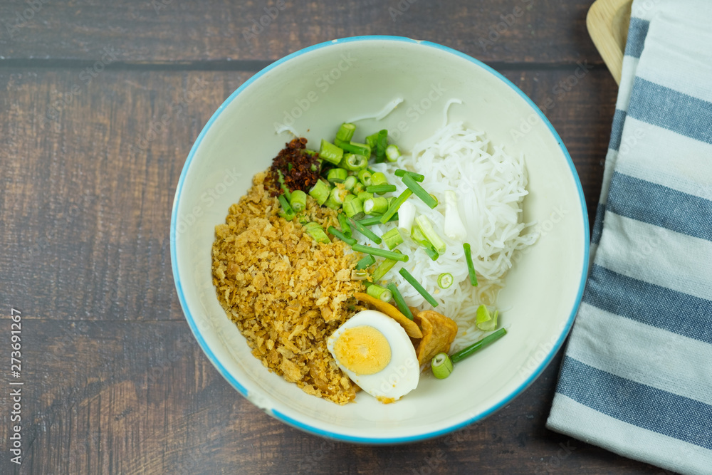 Salad rice noodles mix with spicy egg and vegetable Salad rice noodles mix with spicy egg and vegetable