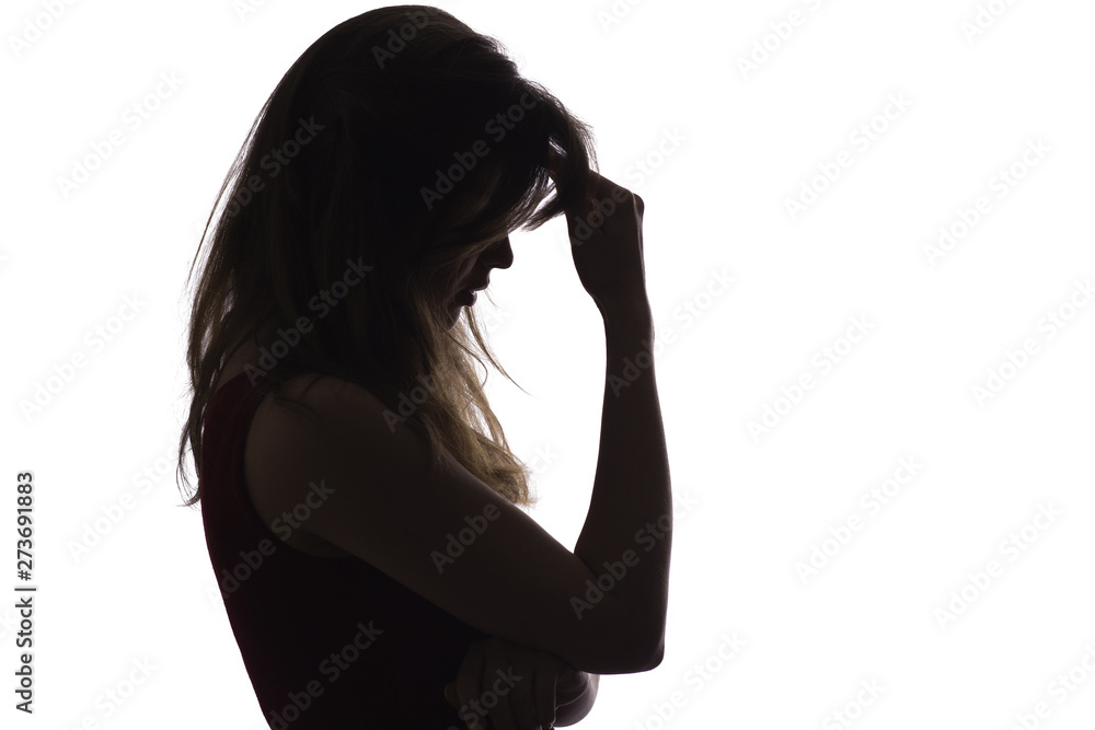 Profile of a Sad Young Woman Silhouette in Swimsuit Stock Image