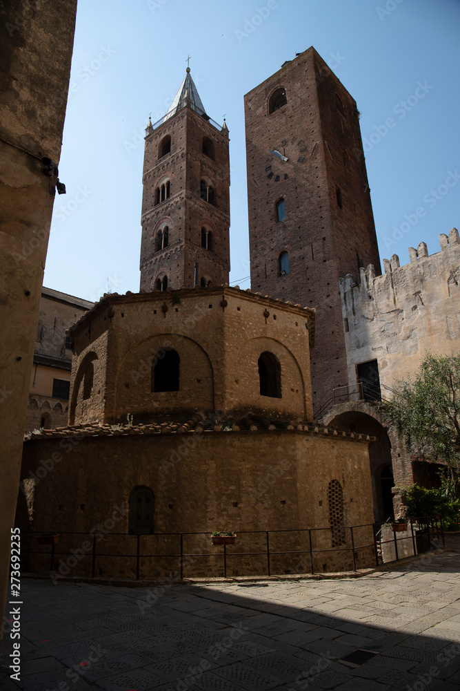 Baptistry and towers, Albenga, Italy.