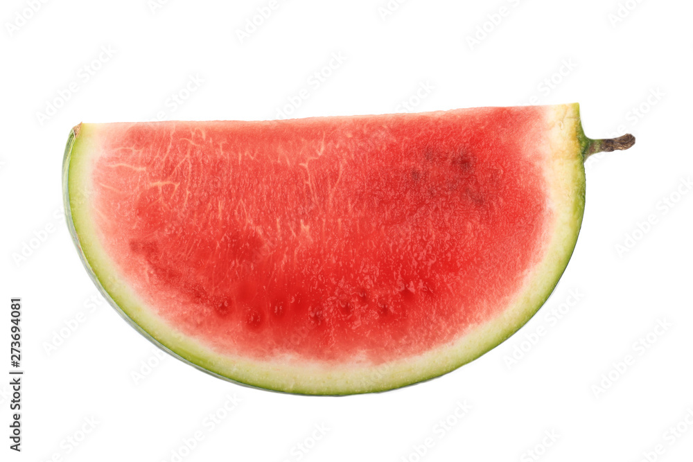 fresh red slice of watermelon without seeds isolated on white background