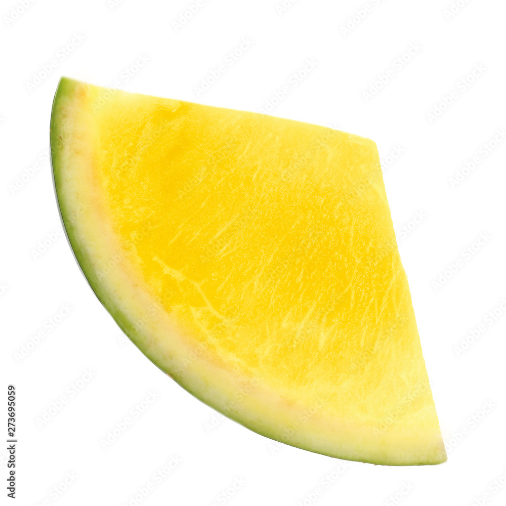 fresh yellow slice of watermelon without seeds isolated on white background fresh yellow slice of watermelon without seeds isolated on white background