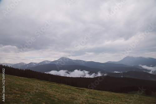foggy landscape in the wild Carpathian mountains