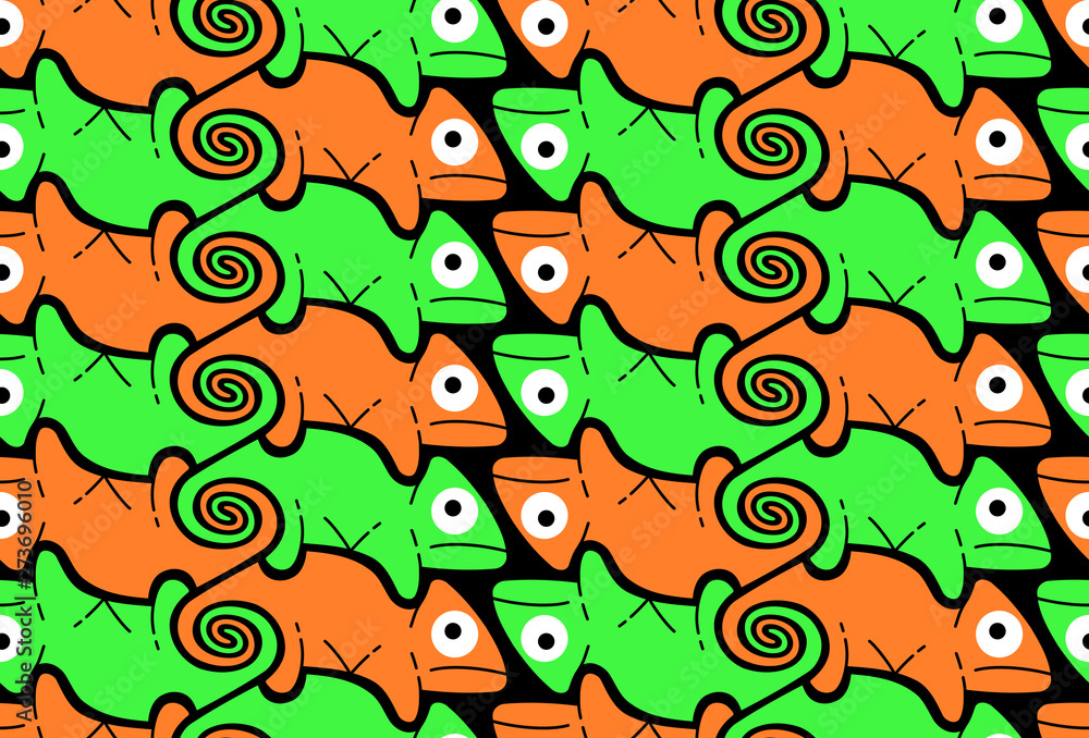 Chameleon, background in Escher style