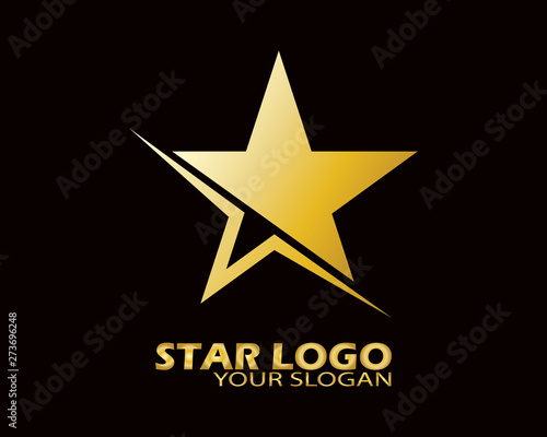 Gold Star Logo Vector in Elegant Style with Black Background - Vector