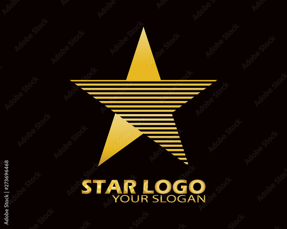 Obraz premium Gold Star Logo Vector in Elegant Style with Black Background - Vector