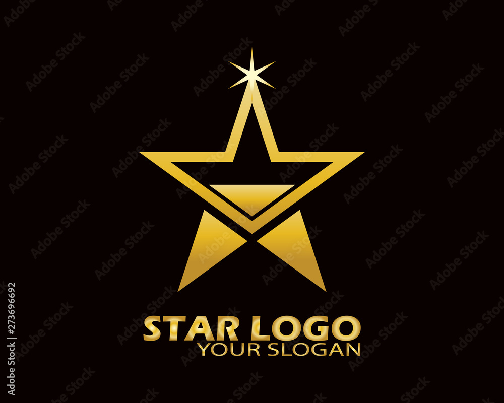 Obraz premium Gold Star Logo Vector in Elegant Style with Black Background - Vector