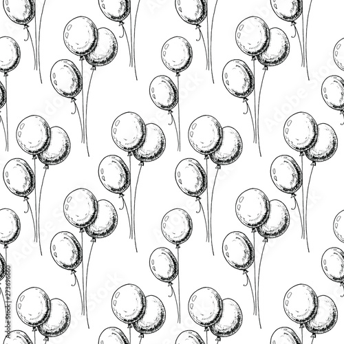 Sketch balloons pattern. Hand drawn seamless background with sketch stile air balloons. Monochrome vector backdrop.