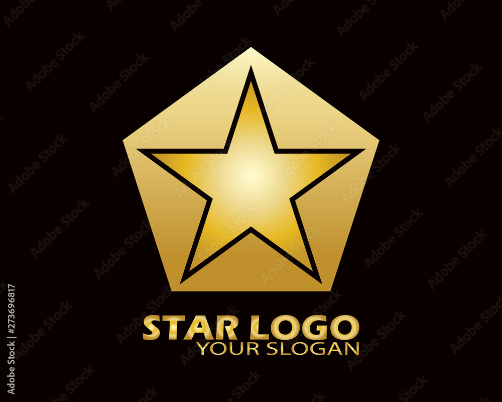 Gold Star Logo Vector in Elegant Style with Black Background - Vector