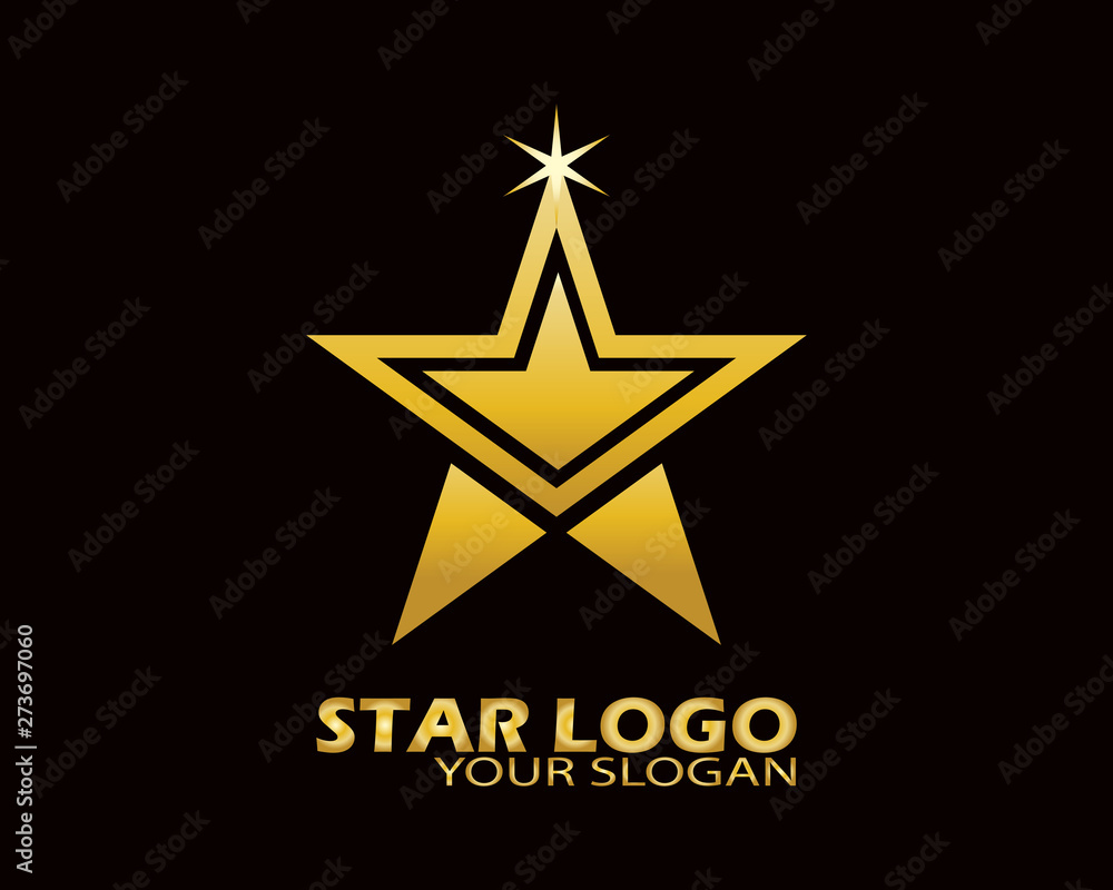 Gold Star Logo Vector in Elegant Style with Black Background - Vector