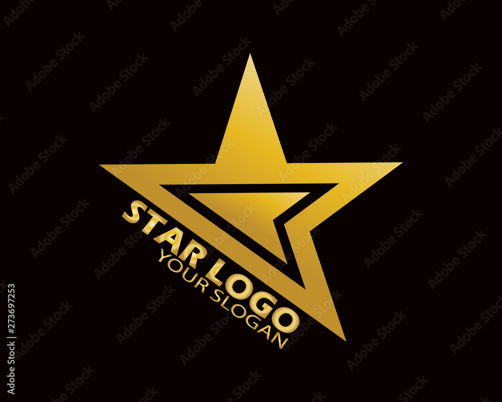 Obraz premium Gold Star Logo Vector in Elegant Style with Black Background - Vector