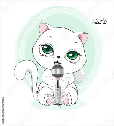 white kitten with microphone