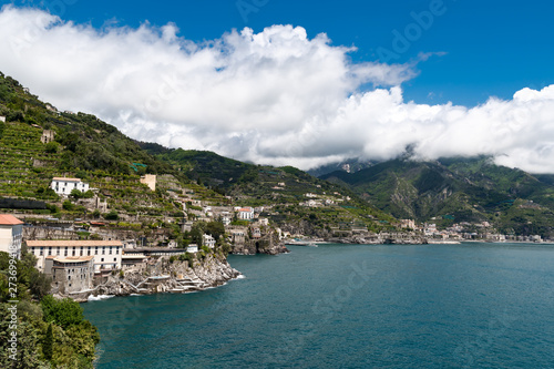 Amazing Amalfi coast, colorful hillside houses, Mediterranean Sea, Italy